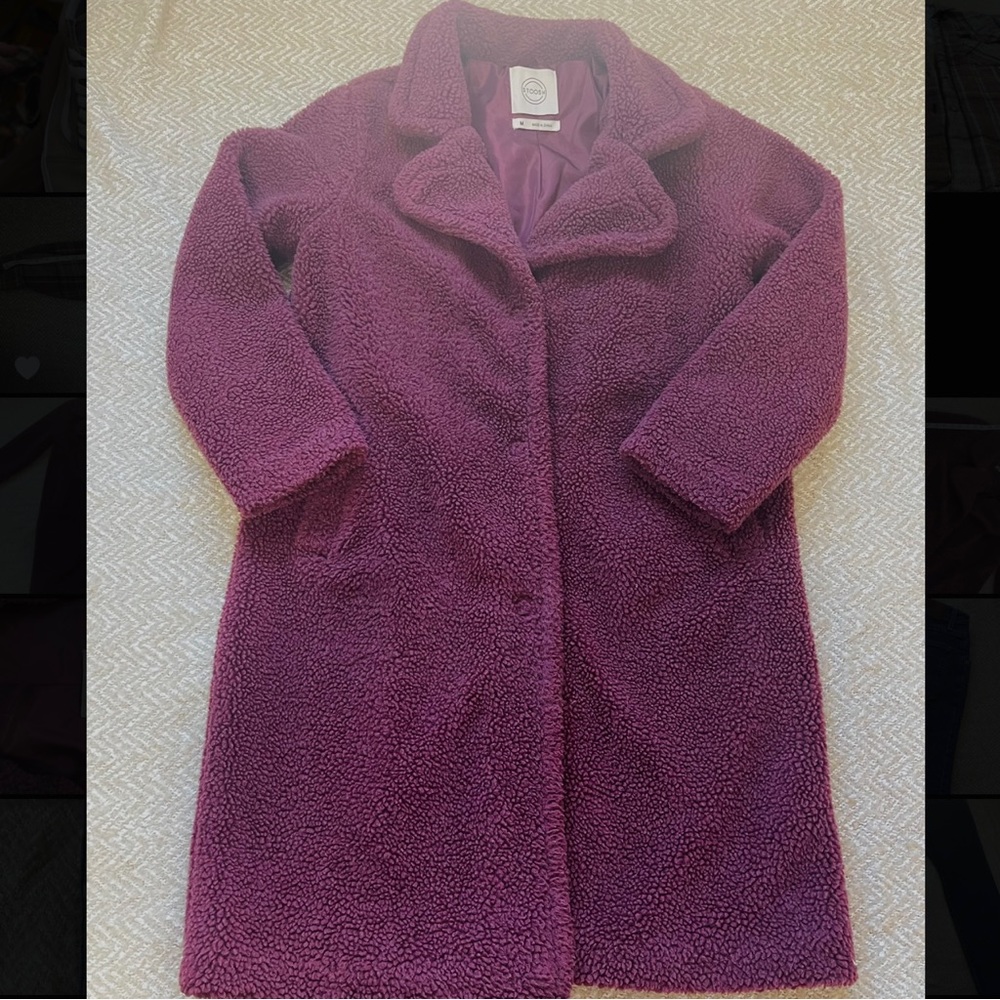 Burgundy Sherpa Long Coat M